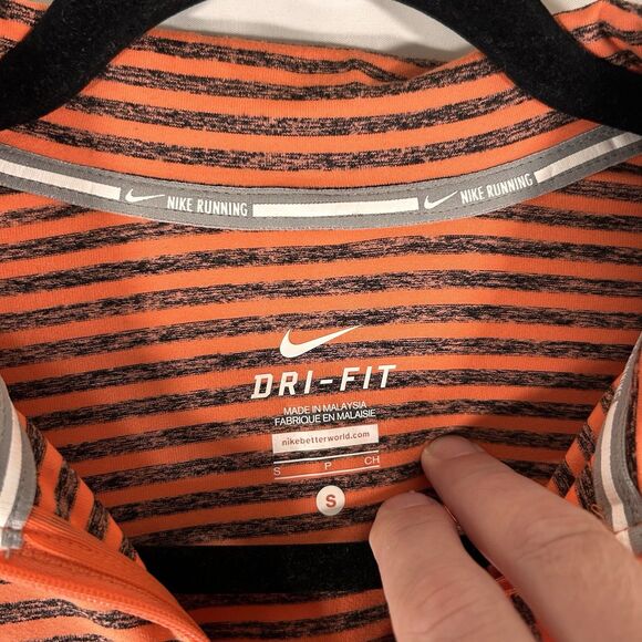 Nike Running Jacket Women's Small Orange Striped 1/4 Zip Dri Fit Long Sleeve - Picture 3 of 11